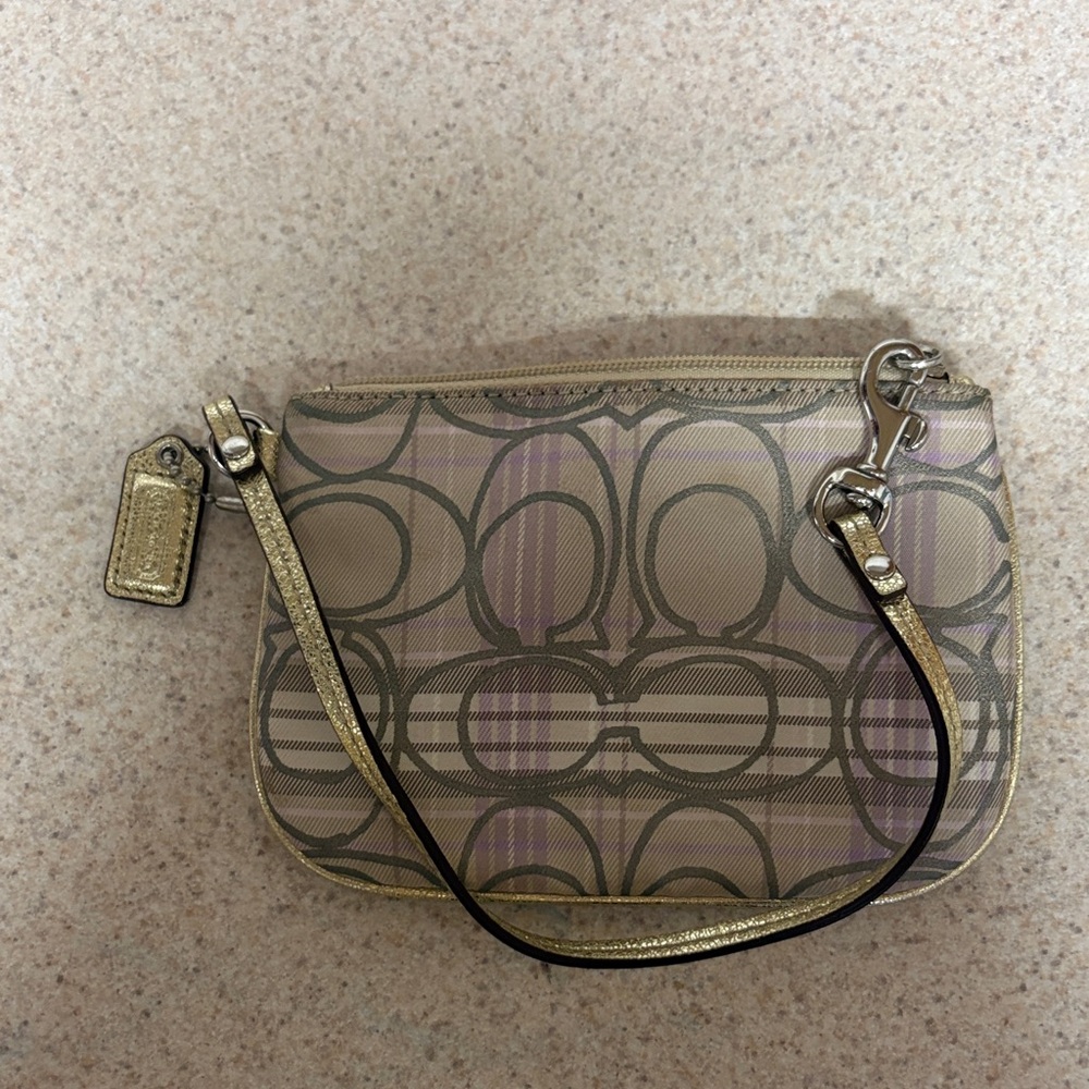 Coach Gold and Tan Signature Wristlet